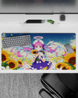 32x16 inches anime mouse pad in violet, candy pink, and golden yellow for a bright summer mood.