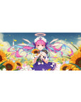 Anime girl desk pad 36x16 inches with sunflower sky scene, pink twin-tails in sailor dress, anchor headpiece.