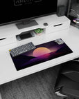 Dynamic Twilight Grid Horizon artwork on 28x12 desk mat perfect for celebrating digital tranquility
