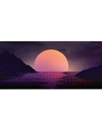 Twilight Grid Horizon desk mat 36x16 with glowing sun and grid theme for immersive retro-inspired decor
