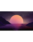 Twilight Grid Horizon desk mat 40x20 featuring digital sunset and futuristic grid for serene retro-futuristic style