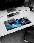 28x12 inches mouse pad showing Ahri perched on a red shrine gate, tail curled, night sky behind.