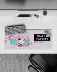28x12 inches kawaii desk mat in soft pastels with candy-pink hair, aqua accents, and bright violet eyes.