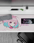 Pastel anime desk pad 36x16 inches with aqua hair tips, violet eyes, cute chaos vibe for smooth tracking.