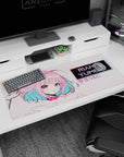Riamu Yumemi from The iDOLM@STER Cinderella Girls desk pad 36x16 inches tugging pink hair shy-brave.