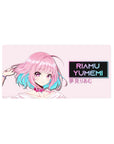 32x16 inches anime girl mouse pad with shy-brave idol, pastel backdrop, retro RIAMU YUMEMI nameplate.