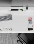 36x16 inches desk pad with soft moody vibe, pink hair on bright white, cozy anime aesthetic for gaming.