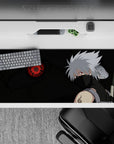 Dark smoky black and deep green 36x16 inches desk pad with red eye glow and chill, fierce vibe.