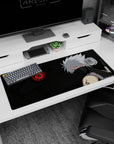 Kakashi Hatake calm deadly glance with glowing red Sharingan on a 36x16 inches anime desk pad.