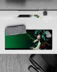 28x12 inches mouse pad with Deku, highlighting the raw power of One For All with green lightning electrifying the scene.