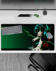 32x16 inches mouse pad showcasing Deku’s dynamic energy, surrounded by electrifying green lightning from One For All.