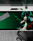 40x20 inches desk pad with Deku, capturing his raw power as green lightning electrifies the scene, embodying his unstoppable potential.