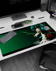 Large 40x20 inches desk pad featuring Deku’s One For All power, with electric energy and lightning bolts filling the design.
