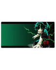Mouse pad featuring Deku, 32x16 inches, with the raw power of One For All and electric energy coursing through the design.
