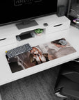32x12 inches anime girl mouse pad featuring a blue-eyed schoolgirl saluting and pointing, playful challenge vibe.