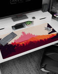 Eastern-inspired 40x20 anime desk mat featuring a peaceful sunset scene with warm orange and pink tones and a temple silhouette