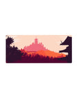 Sunset 28x12 mouse pad featuring a peaceful temple silhouette with warm orange and pink hues for a tranquil and beautiful workspace