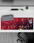 Deep red and black Akatsuki cloud pattern anime mouse pad, 32x12 inches, moody villain-chic desk mat.