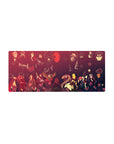 Akatsuki group anime mouse pad 28x12 inches with red cloud pattern and villain lineup artwork.