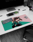 Durable 32x16 inch mouse pad with subtle depiction of Tanjiro and Nezuko, perfect for gaming setups