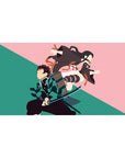 40x20 inch desk pad featuring minimalist art of Tanjiro and Nezuko Kamado for Demon Slayer fans