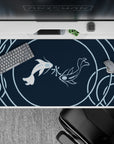 Tranquil 40x20 desk pad showcases koi fish swimming in perfect sync for calming workspace energy