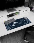 Dynamic Koi Harmony artwork on 28x12 desk mat perfect for celebrating balance and natural beauty