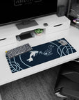 Small but impactful 32x12 desk mat showcases zen artistry with striking koi and wave balance
