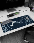 Nature-inspired artwork on 36x16 desk mat captures the calming essence of koi in stunning simplicity
