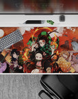 40x20 inches desk pad showcasing Tanjiro, Nezuko, and the Demon Slayer Corps, featuring vibrant colors and intense action for fans of Demon Slayer.