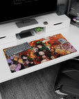 Modern 32x16 inches mouse pad with Tanjiro, Nezuko, and the Demon Slayer Corps, featuring vibrant colors and fierce action.