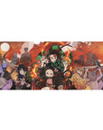 Demon Slayer desk pad featuring Tanjiro, Nezuko, and the Demon Slayer Corps, 36x16 inches, with bold colors and dynamic action scenes.