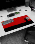 32x16 inches anime mouse pad showing cloaked swordsman with scarf in wind, blade low, standing in tall grass.