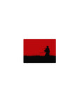 Classic anime mouse pad 14x10 inches with lone swordsman silhouette in tall grass under a crimson sky.