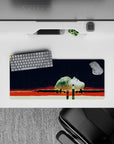 Powerful 28x12 mouse pad featuring surreal final scene imagery, deep blues, and fiery reds from The End of Evangelion