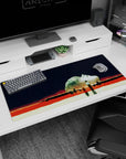 Surreal 36x16 anime desk mat with apocalyptic scene, fiery reds, and deep blues from The End of Evangelion for a bold look
