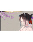 Anime girl desk pad 40x20 inches with cherry blossoms, kimono profile, and playful cat ears.