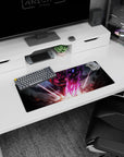 28x12 inches anime mouse pad showing a red-haired fighter charging forward with a glowing weapon and smoke.