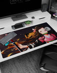 Premium 40x20 inch desk pad with Nezuko's soft demeanor and demon slayer strength, perfect for anime lovers