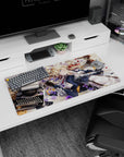 32x16 inches anime girl mouse pad featuring blue-eyed blonde with red ribbon, metal arm, desk typewriter scene.