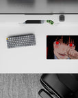 14x10 inches anime mouse pad in deep crimson and glossy black with a daring, high-stakes vibe.