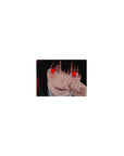 Classic anime girl mouse pad 14x10 inches with red-eyed girl, black hair, crimson hoodie, clean shading.