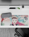 Intense 32x12 mouse pad features Zero Two’s flowing hair and serene blossoms with intricate floral details for fans of elegant artistry