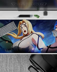 40x20 inches anime desk pad in stormy blues with electric glow, sparks, and bold ink-style accents.