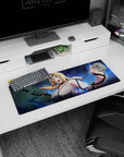 32x12 inches Naruto Shippuden mouse pad featuring Tsunade mid-shout, ready to fight, Hokage energy.