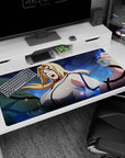 40x20 inches Naruto Shippuden desk pad featuring Tsunade mid-shout, blonde hair and pale jacket.