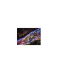 Cosmic ribbon swirl galaxy mouse pad with star-speckled deep space backdrop, 14x10 inches.