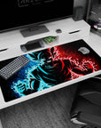 Premium 40x20 inch desk pad with stark flame contrast, perfect for adding intensity to any workspace