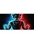 36x16 inch desk pad highlighting Goku Black's dual blue and red flames in a striking design