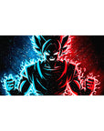 40x20 inch desk pad featuring Goku Black with dual blue and red flames for Dragon Ball fans